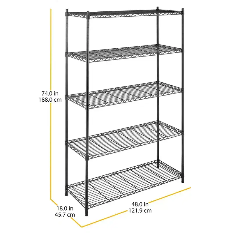Whitmor 5 Tier Supreme Shelving Black: Steel Frame Shoe Rack, Holds 30 Pairs, Freestanding Storage, 74" Height