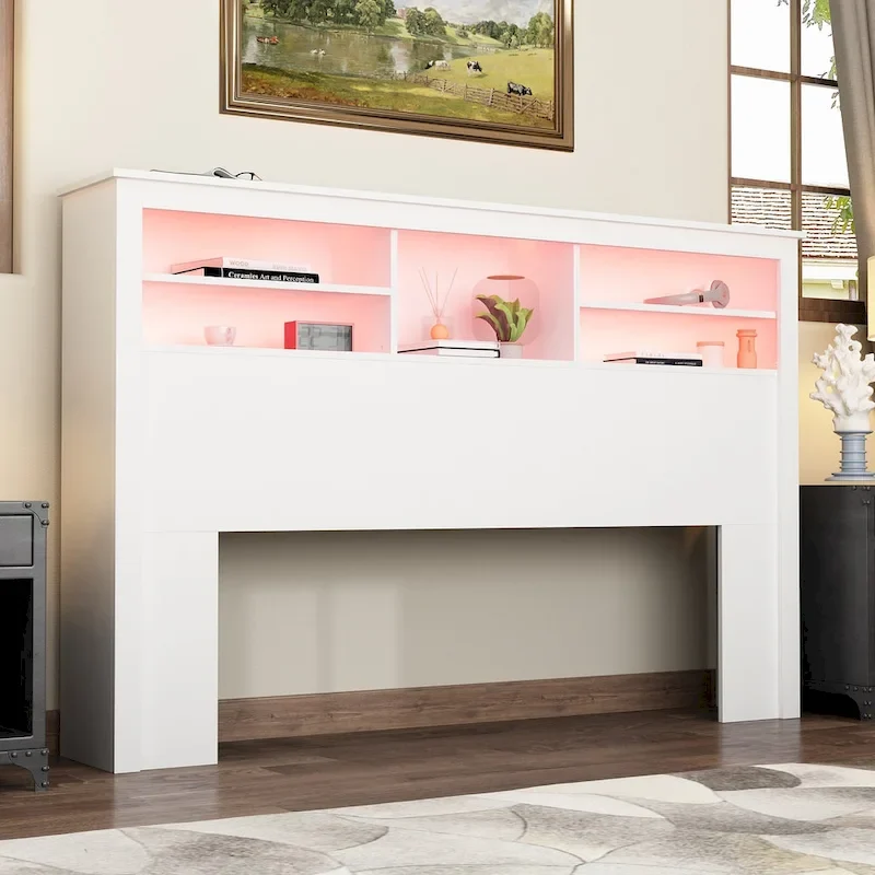 65 W Timechee Wooden Bookcase Headboard With Light