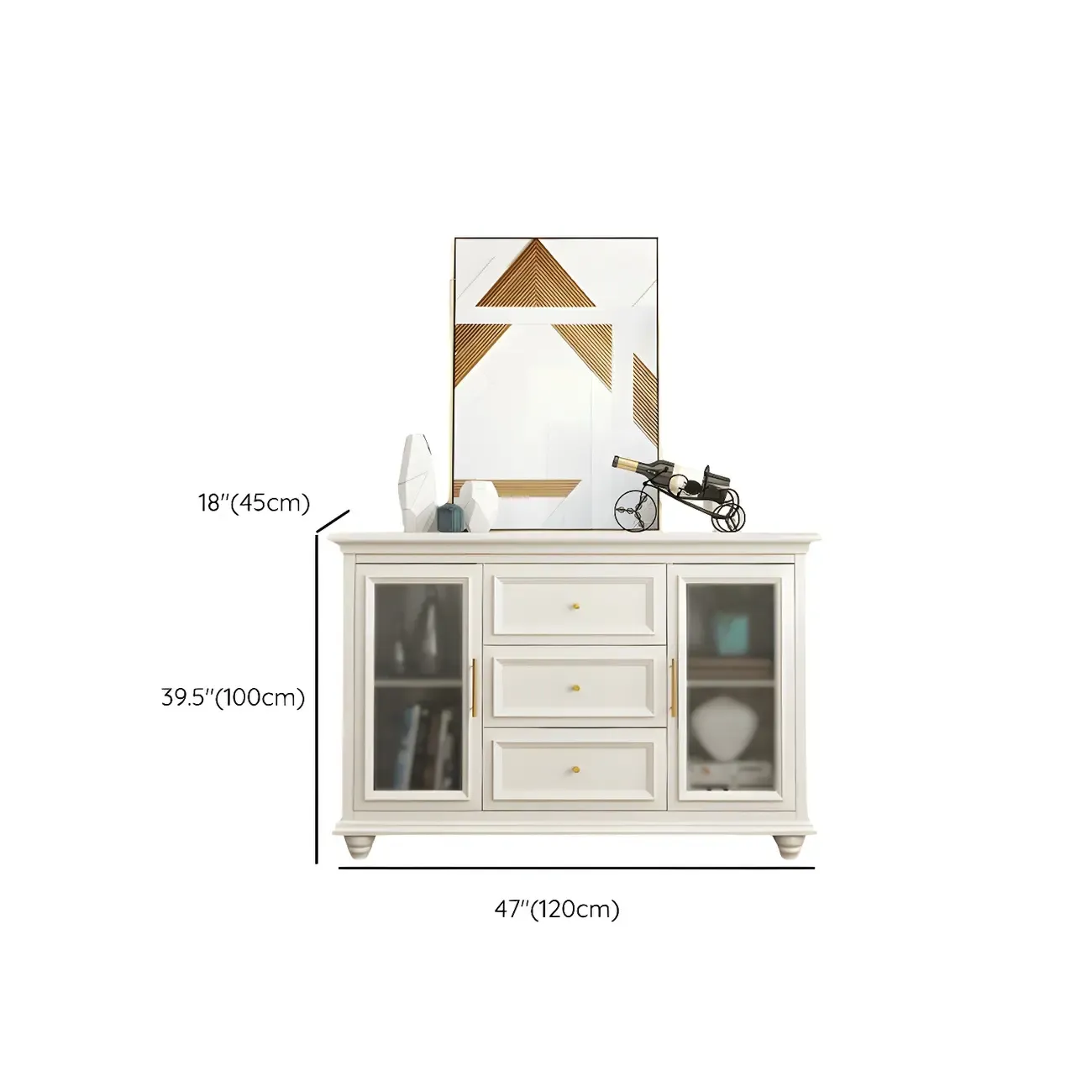 White Wooden Sideboard with 3 Drawers and Cabinets