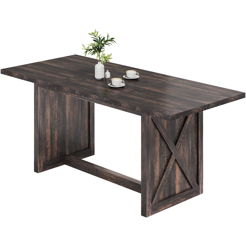 Farmhouse Dining Table - Rustic Oak, Rectangular Design, Seats 6-8