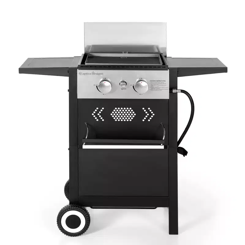 Garden GROTTO 2-Burner Propane BBQ Grill with Cast Iron Griddle - 20,000 BTU for Patio and Backyard