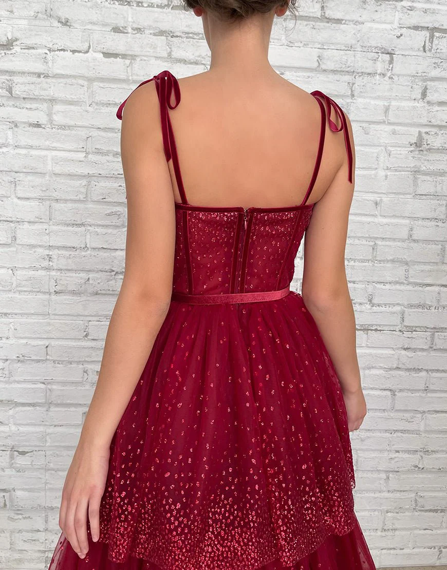 Tulle Dark Red Glitter Homecoming Dress