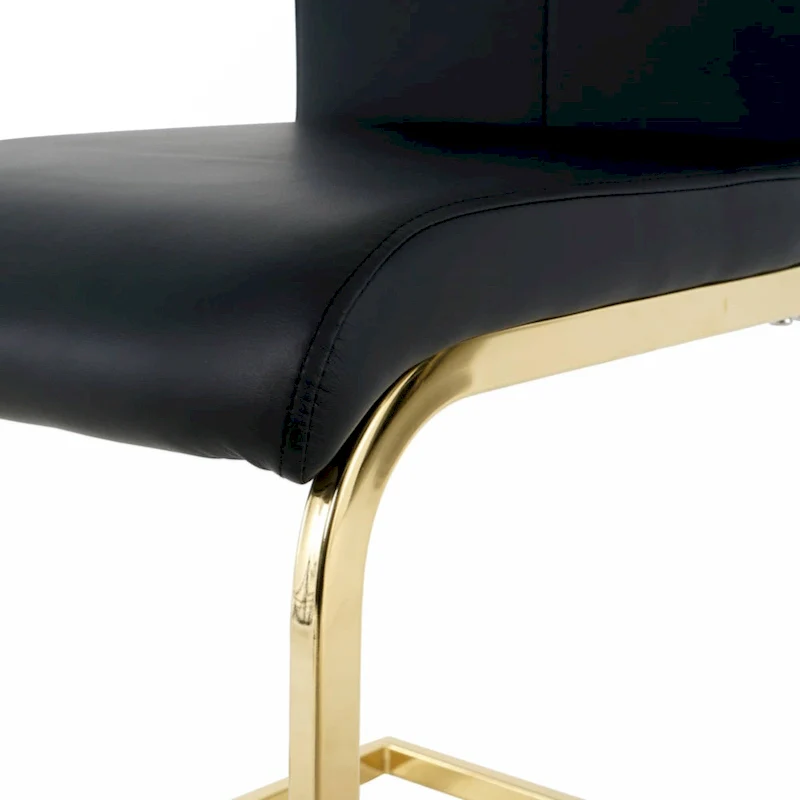 Modern Dining Chair with Gold Metal Legs Black Faux Leather Upholstered Cantilever Design 260 LBS Capacity Set of 2