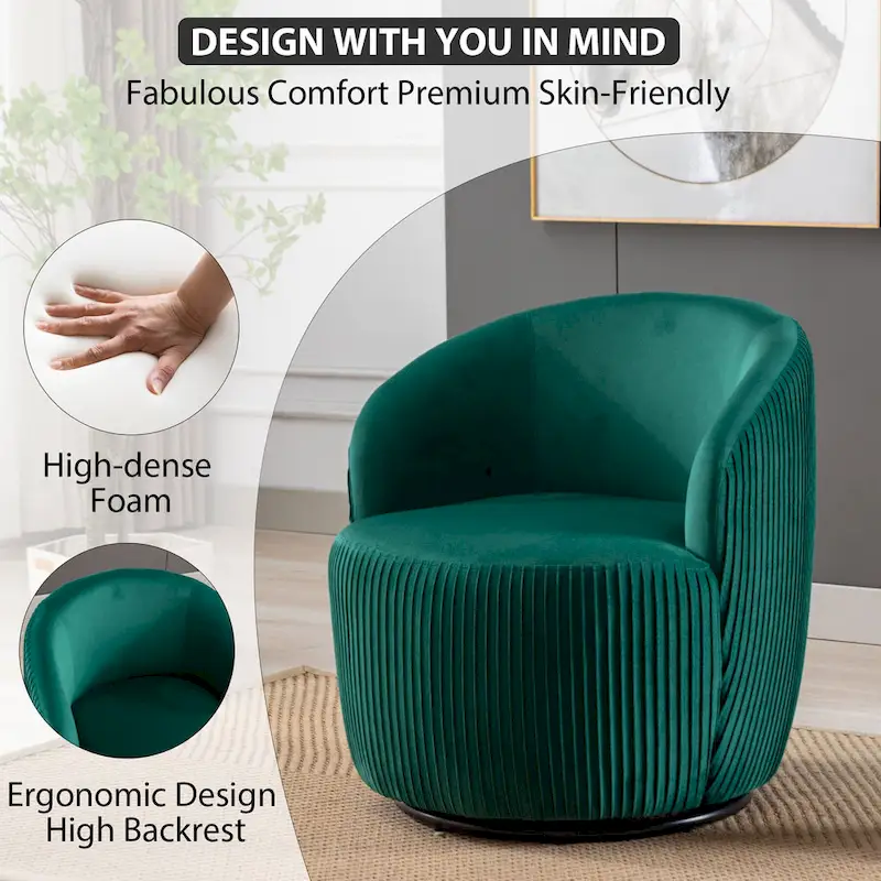 Ouyessir Accent Upholstered Round Velvet 360 Degree Swivel Sofa Chairs