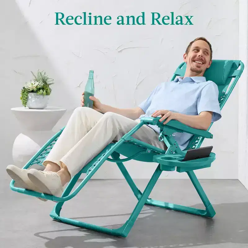 Best Choice Products Monochromatic Zero Gravity Chair, Folding Patio Recliner w/Side Tray, Headrest