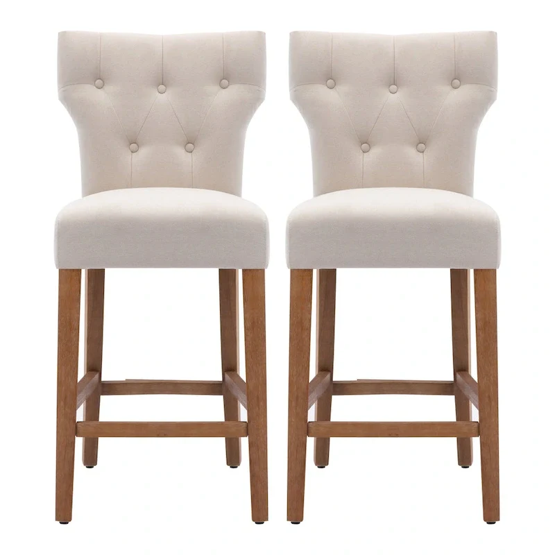 25 Inches Fabric Counter Height Bar Stools Button Tufted Upholstered Island Chairs Set of 2