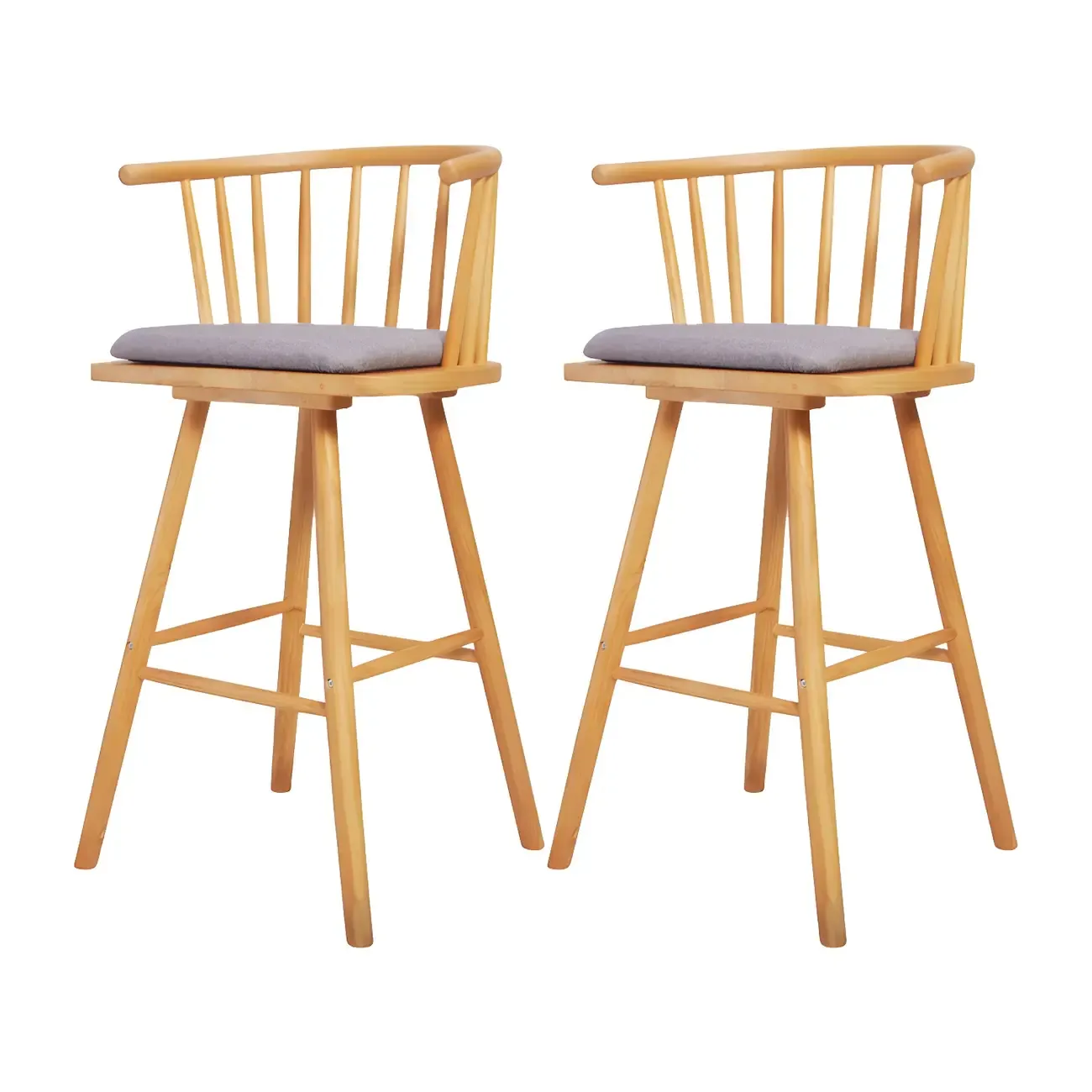 Traditional Wooden Low Back Bar Stool with Cushioned Seat