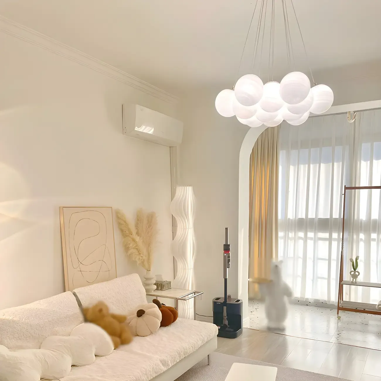 Adjustable White Glass Cluster Sphere Chandelier Modern Elegant