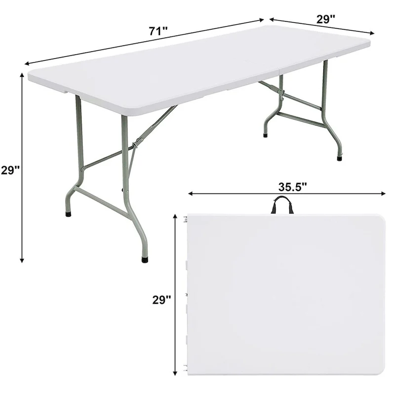 6ft Plastic Rectangle Folding Table, White