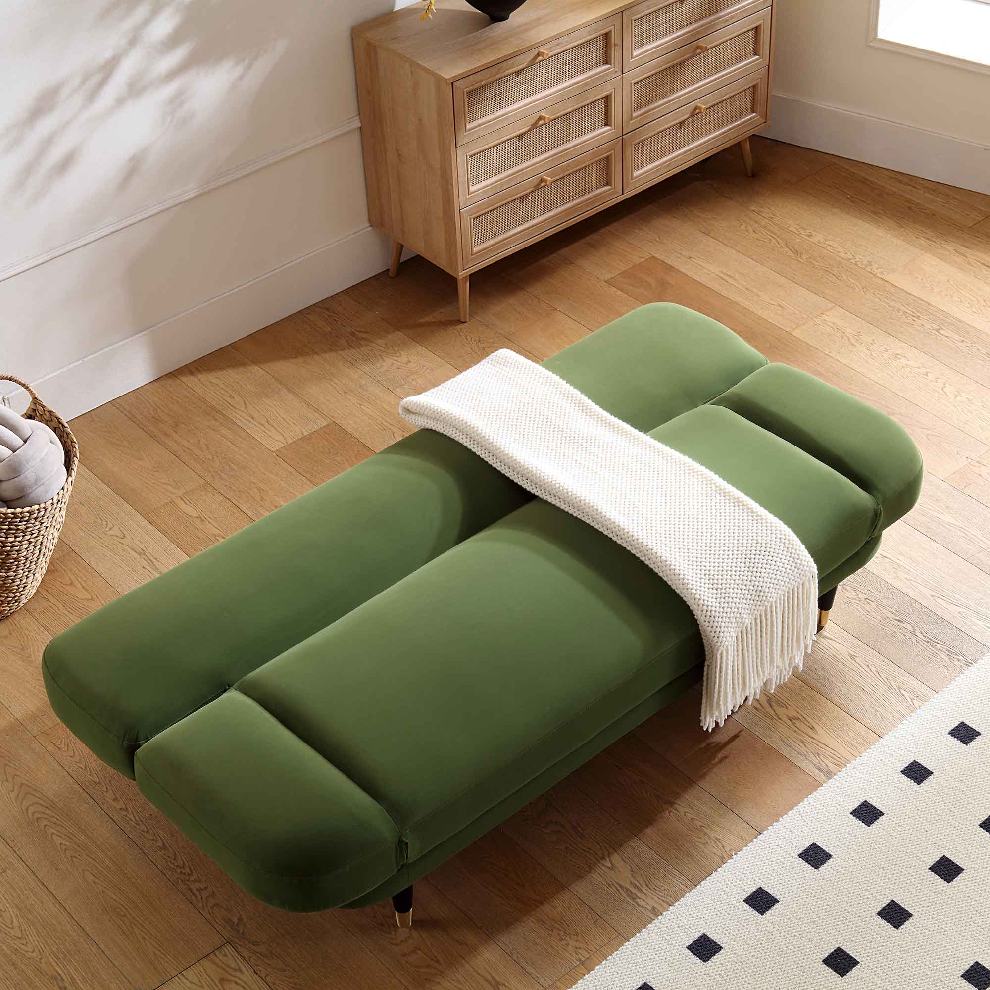 2-Seater Sofa Bed, Moss Green Velvet