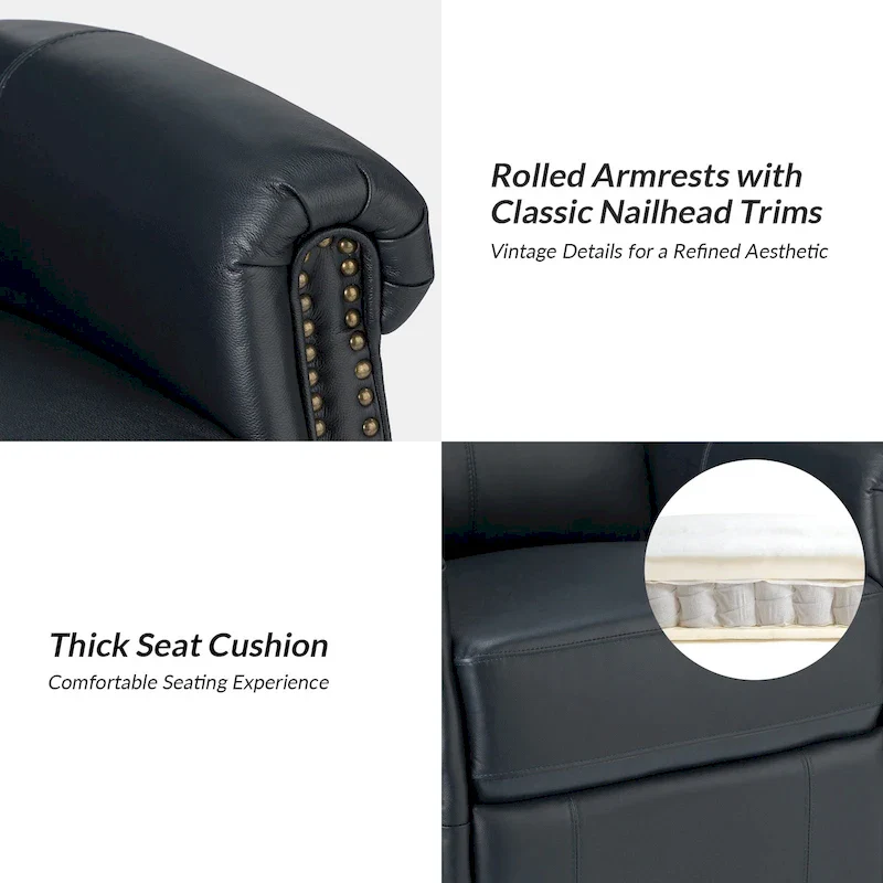 Renato Traditional Genuine Leather Nailhead Power Swivel Recliner Chair with Metal Base Set of 2 by HULALA HOME