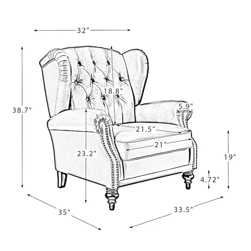 Brown Genuine Leather Wingback Armchair with Nailhead Trim, Set of 2, 1-Person