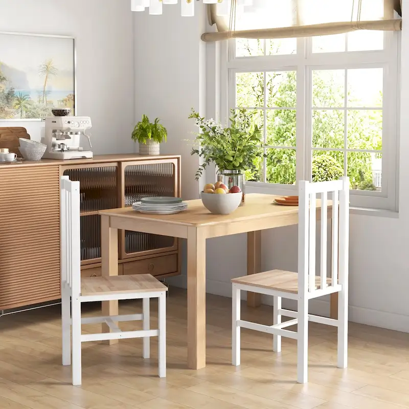 HOMCOM Dining Chairs, Set of 2 Farmhouse Kitchen & Dining Room Chairs with Slat Back, Pine Wood Seating for Living Room