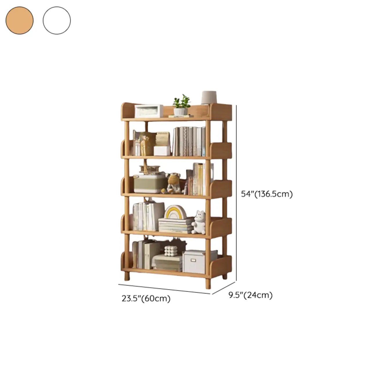 Vertical Natural Multi-Shelf Open Back Wood Bookcase