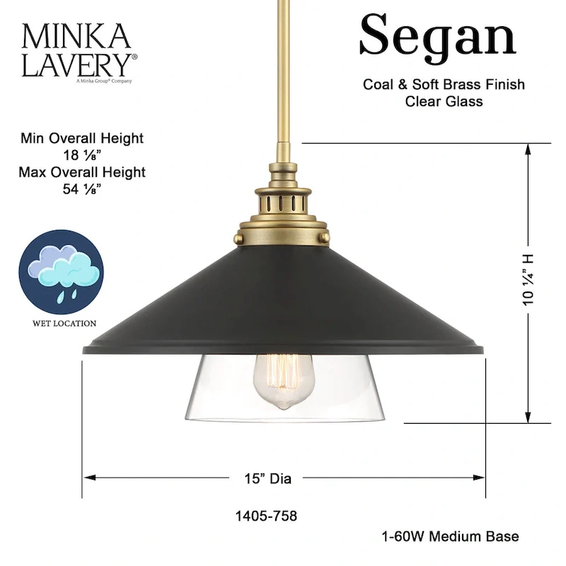 Minka Lavery Segan Coal And Soft Brass Pendant Light