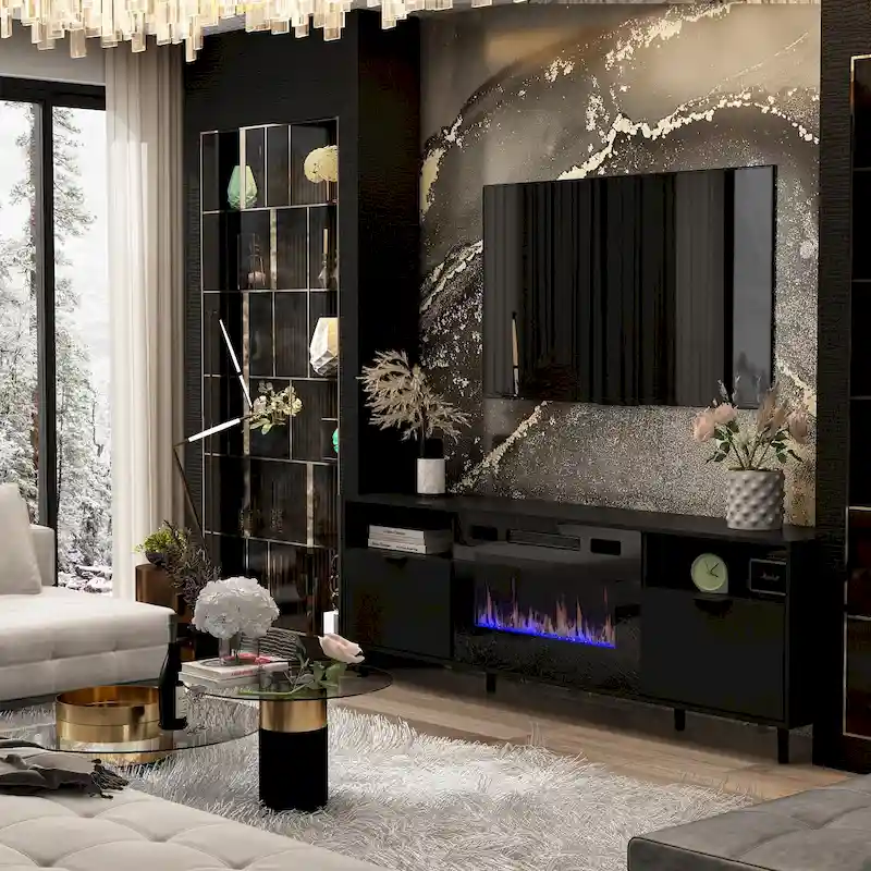 Ambient Electric Fireplace and Durable TV Stand Energy Efficient