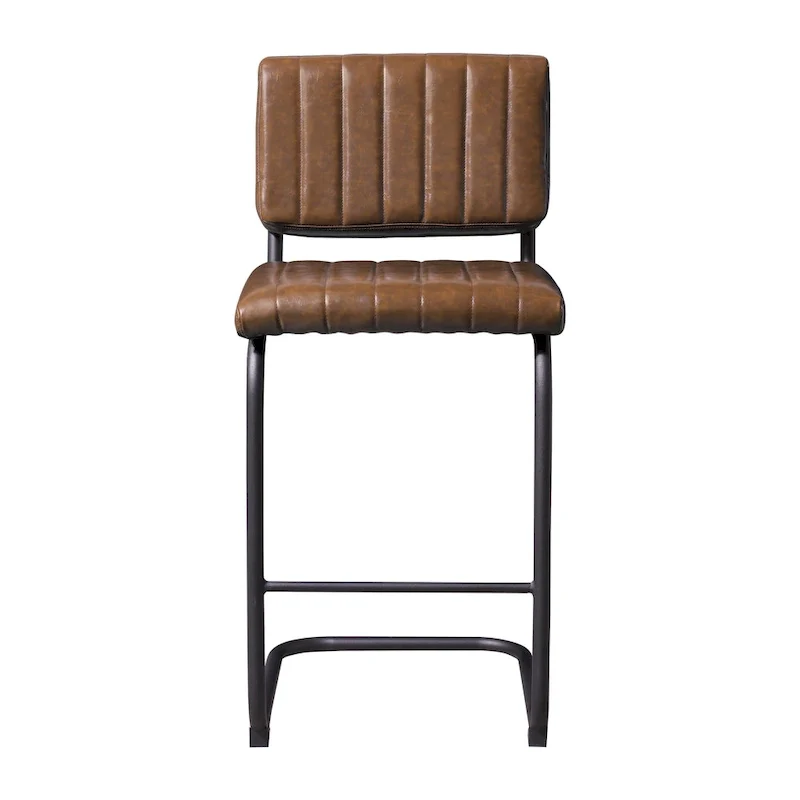Brown Faux Leather Counter Stool with Chrome Frame