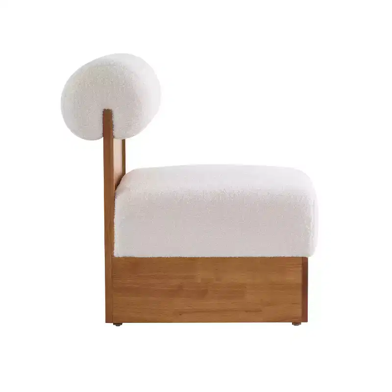 Vatros Modern Boucle Lounge Chair with Solid Wood Frame and Rolled Backrest