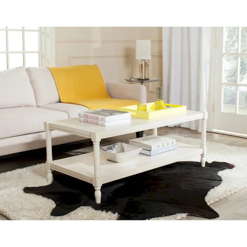 White Pine Spindle-Leg Coffee Table with Lower Shelf