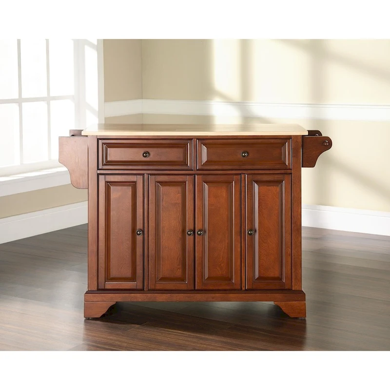 Crosley LaFayette Classic Cherry Natural Wood Top Kitchen Island - 18d x 51.5w x 36h