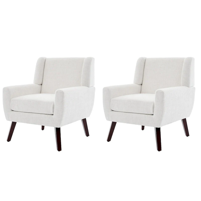 Linen Upholstered Accent Chair Wingback Armchair Set of 2