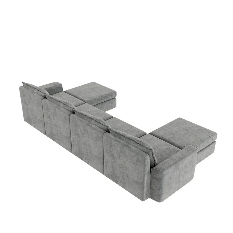 Grey 115 Convertible U-Shaped 6-Seat Modular Sectional Sofa with Ottoman, Customizable Fabric, and Tilting Armrests