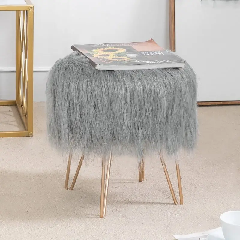 Soft Furry Vanity Stool Chair – Makeup Ottoman & Footrest