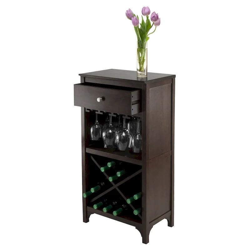Ancona Wine Cabinet, Espresso - 19.09 x 12.6 x 37.52 inches