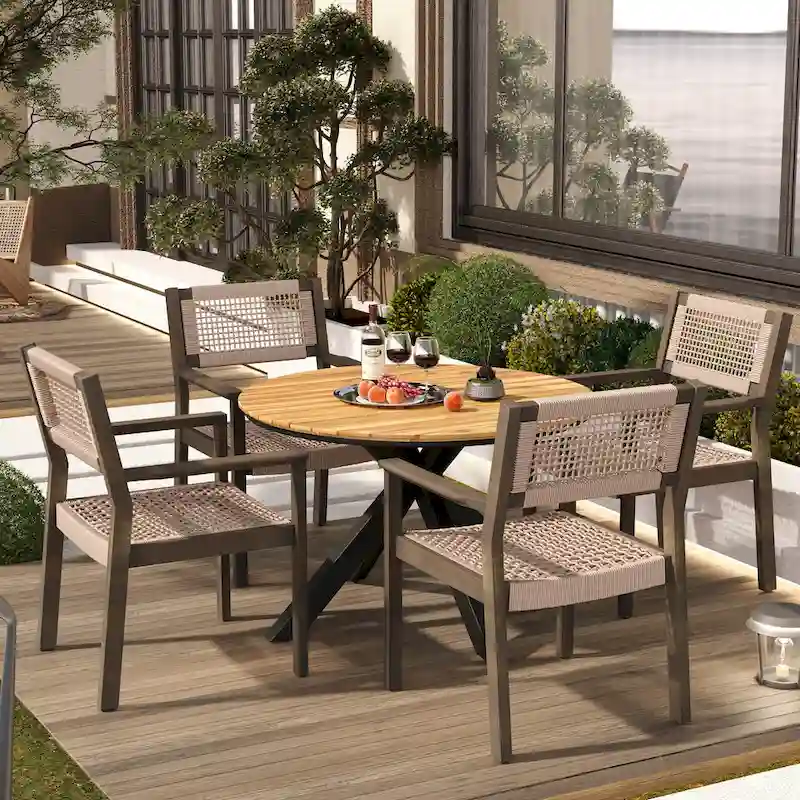 Christopher Knight Home Outdoor 5-Piece Round Table Dining Sets with Rope Accent Chairs