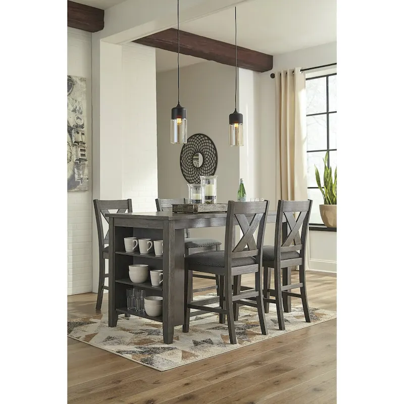 Gray Counter Height Dining Table with 4 Bar Stools