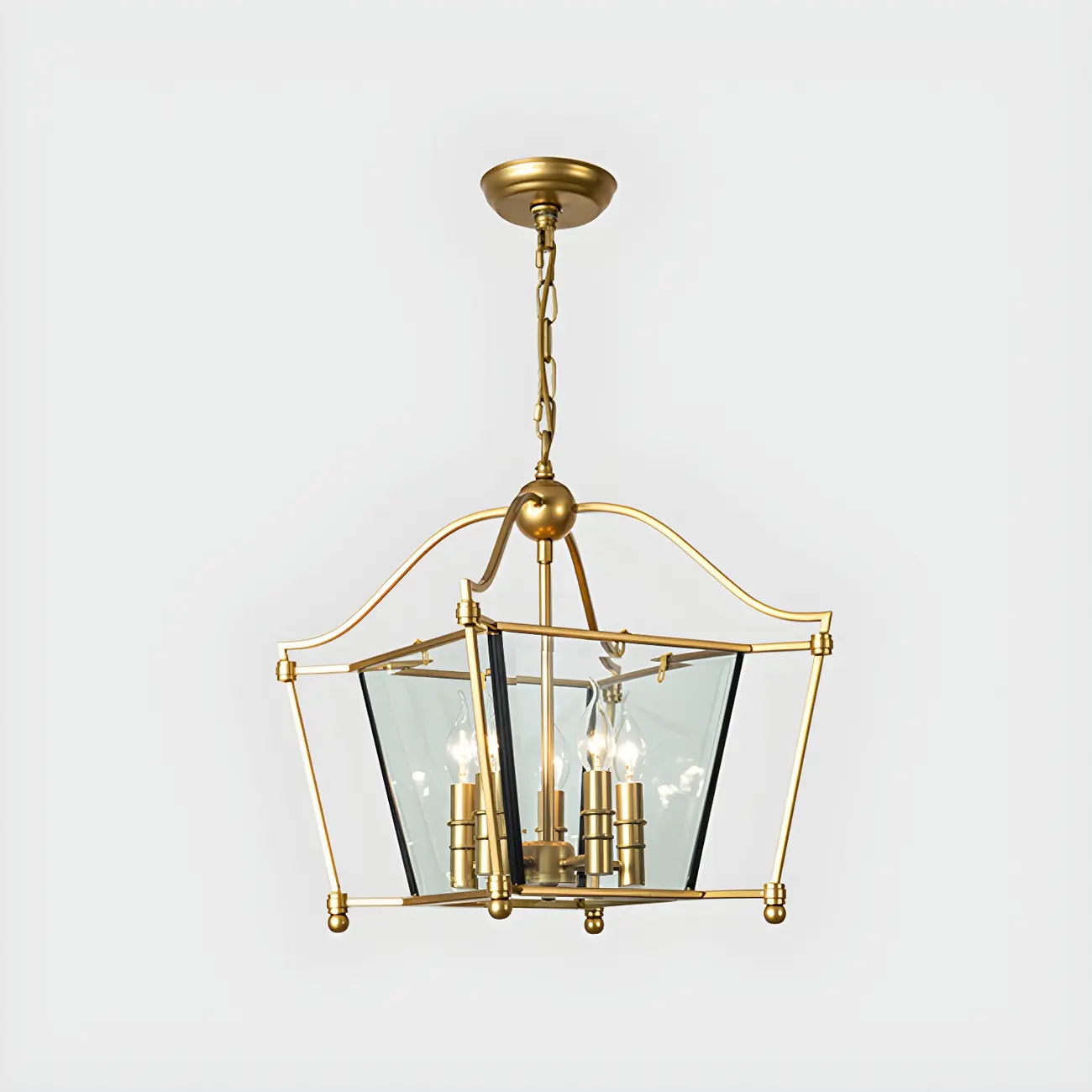 Adjustable Kitchen Gold Square Glass Caged Candle Chandelier