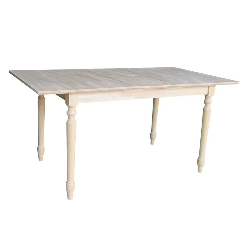 32-inch Wide Unfinished Turned Style Parawood Dining Table with Butterfly Extension
