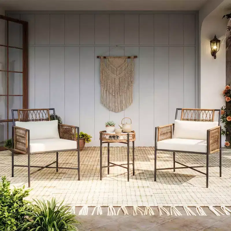 LAUSAINT HOME Patio Furniture Set, Outdoor Wicker Conversation Set with 2 PE Rattan Armchairs, 1 Loveseat with Cushions