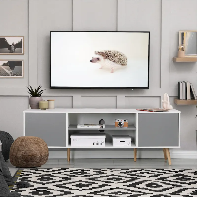 Mid-Century Modern TV Stand for 60 TV with Storage and Open Shelf