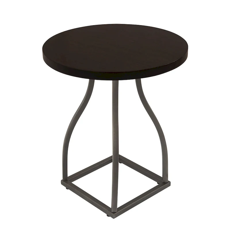 Brown / Umber / White Wash Round Wood Top Accent Table with Metal Base