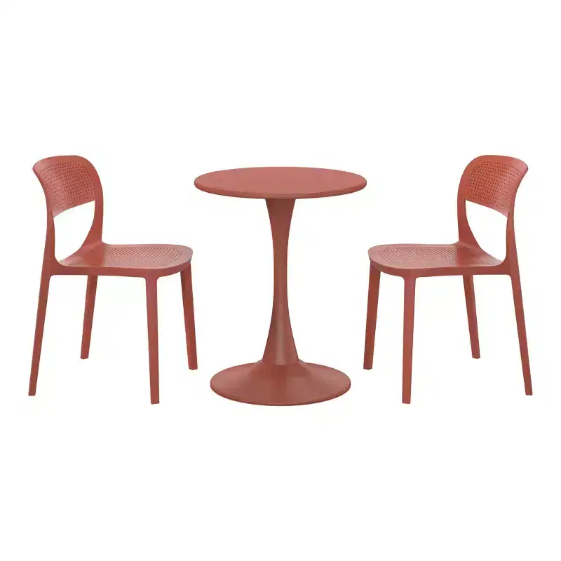 WestinTrends Playa 3-Piece Round Metal Bistro Dining Table Set And Stackable Resin Patio Dining Side Chairs