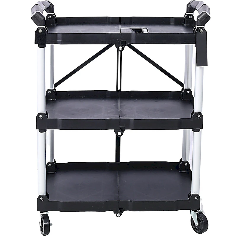 3-Tier Folding Collapsible Service Cart, 50 Lb Load Capacity per Shelf - 25.6Lx15.4Wx32.7H