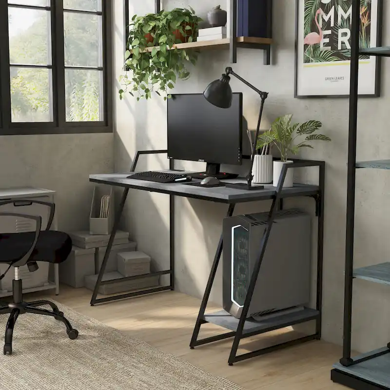 Meard Industrial 49-inch Steel Computer Desk with USBs by Furniture of America