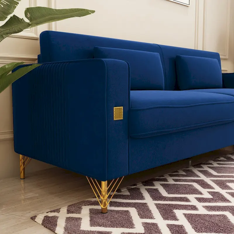 Modern Tufted Velvet Loveseat Upholstered Sofa with Removable Cushions and Pillows - 85.63 in.D x 30.31 in.W x 30.51 in.H