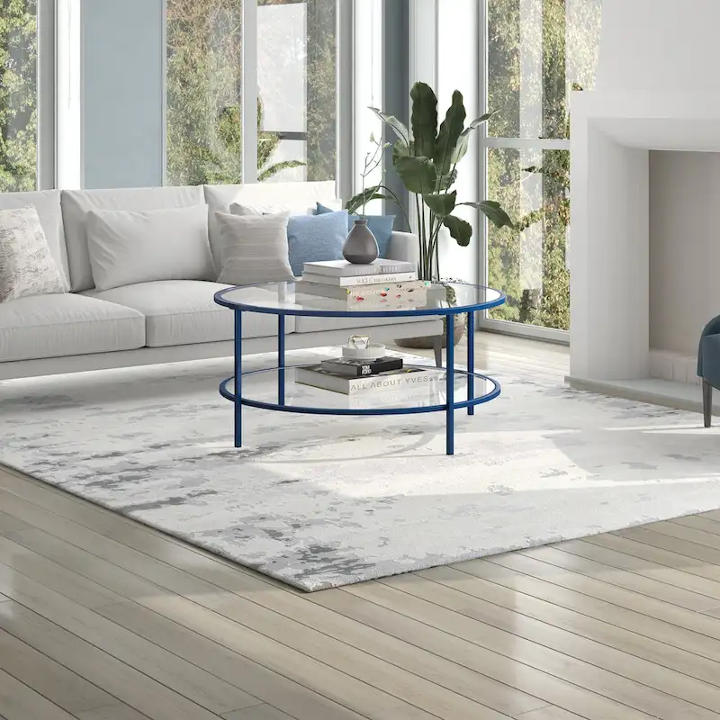 Sivil 36 Wide Round Coffee Table with Glass Top - 36 Wide