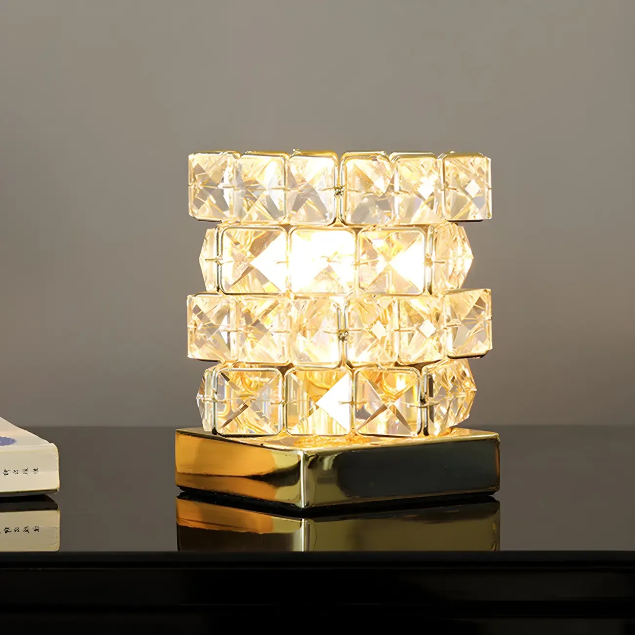Modern Rectangular Crystal LED Table Lamp for Bedroom