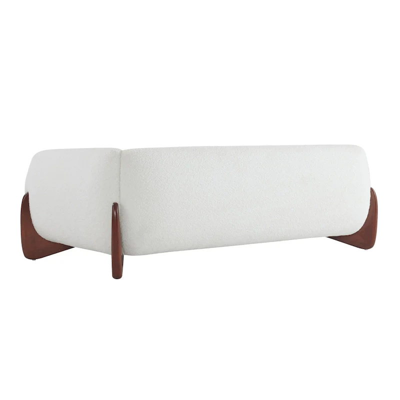 Off-White Boucle 3-Seat Sofa with Birch Wood Legs