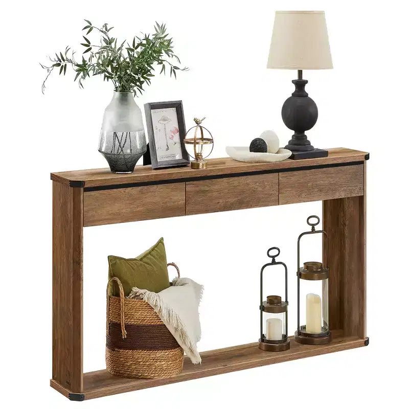 VASAGLE Console Table, 47.2 Inches Sofa Table, Narrow Entryway Table, Entry Table with 3 Drawers, Bottom Shelf, Metal Corners