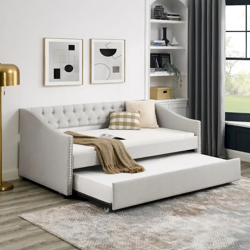 Upholstered Tufted Sofa Bed with Trundle
