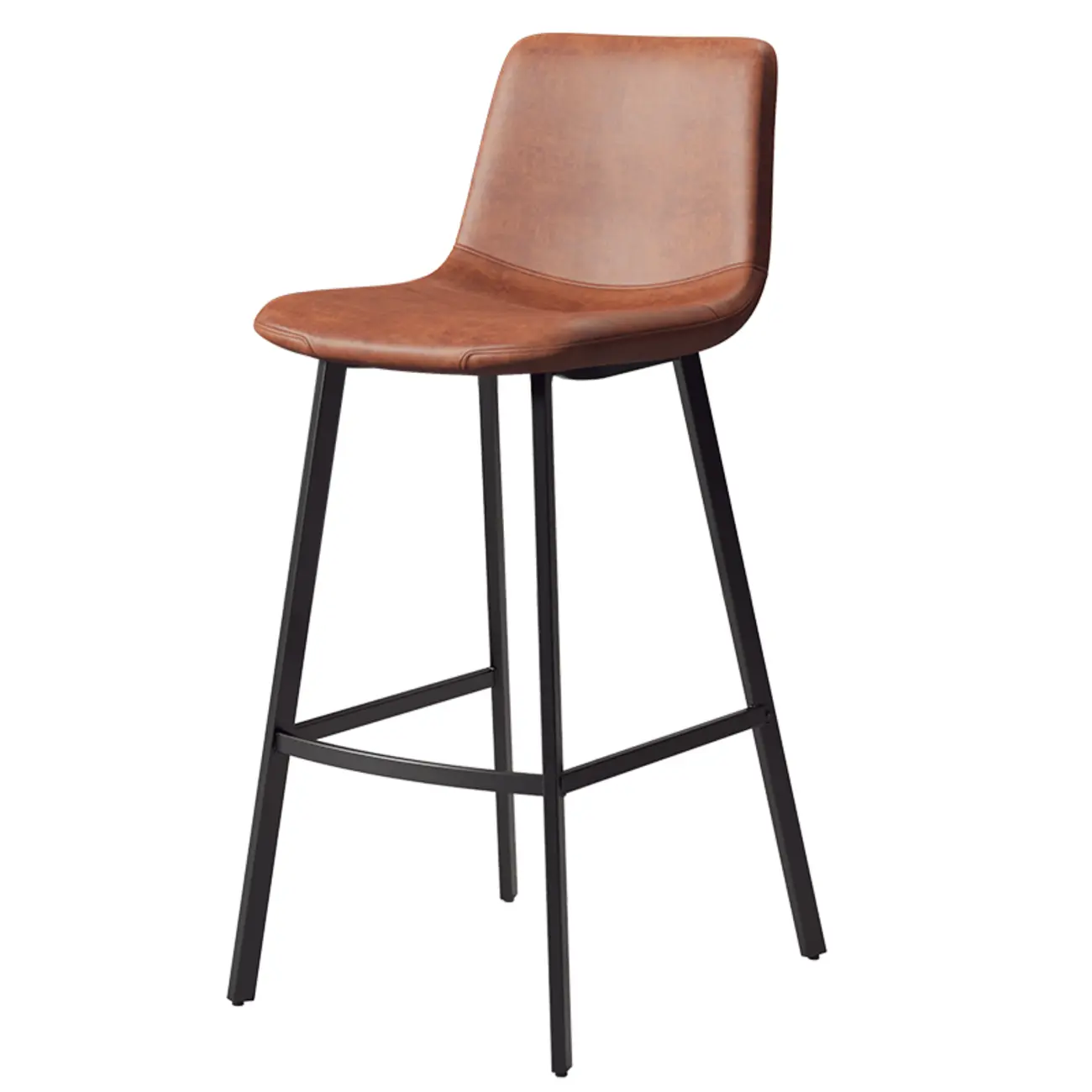 Scandinavian Leather Black Frame Bar Stool