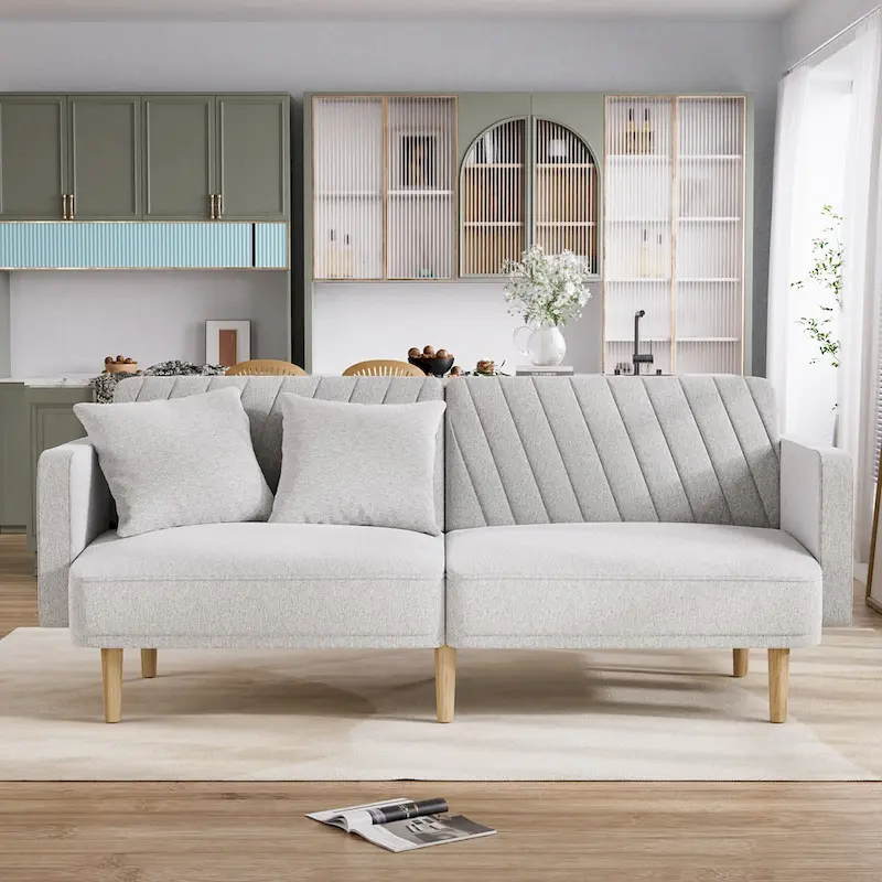 Upholstered Tufted Convertible Futon Sofa Bed, Velvet Sleeper Couch, 3 Seater Tufted Sofa with Adjustable Backrests