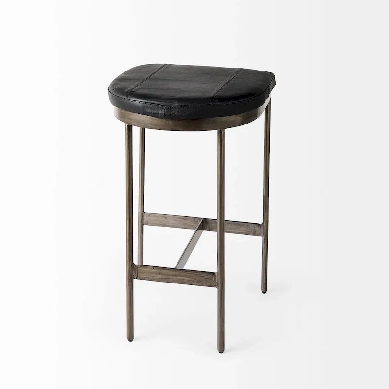 Black Genuine Leather Seat with Nickel Metal Frame Counter Stool