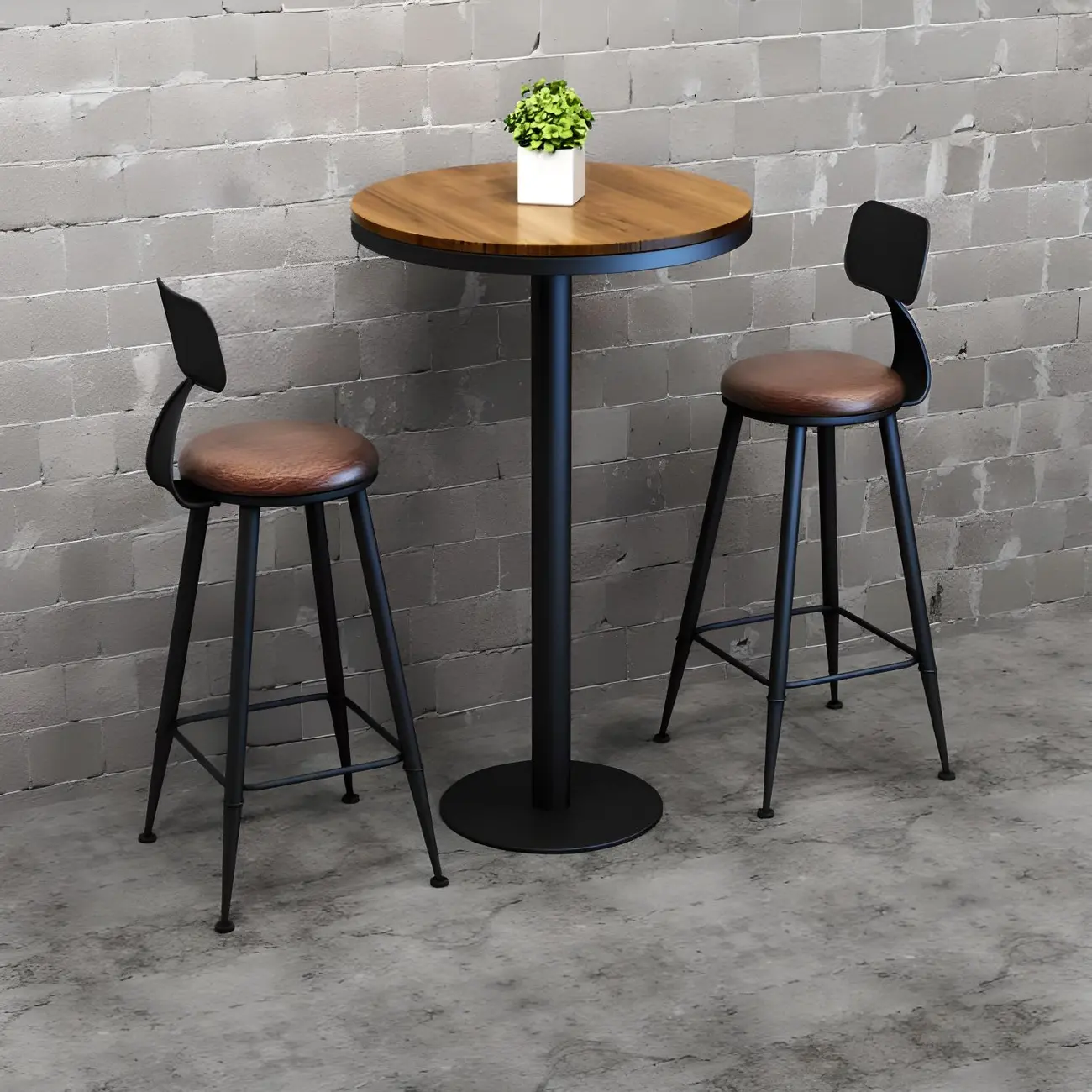 Modern Wooden Bar Height Table with Metal Base Design