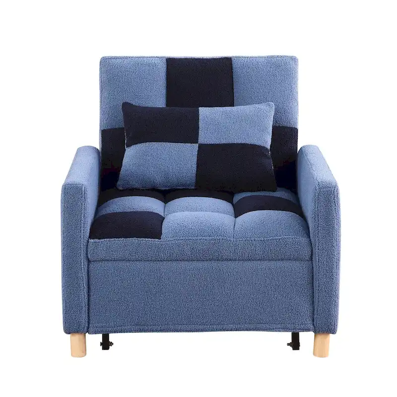 3-in-1 Convertible Sleeper Chair Bed, Single Sofa (Black White)