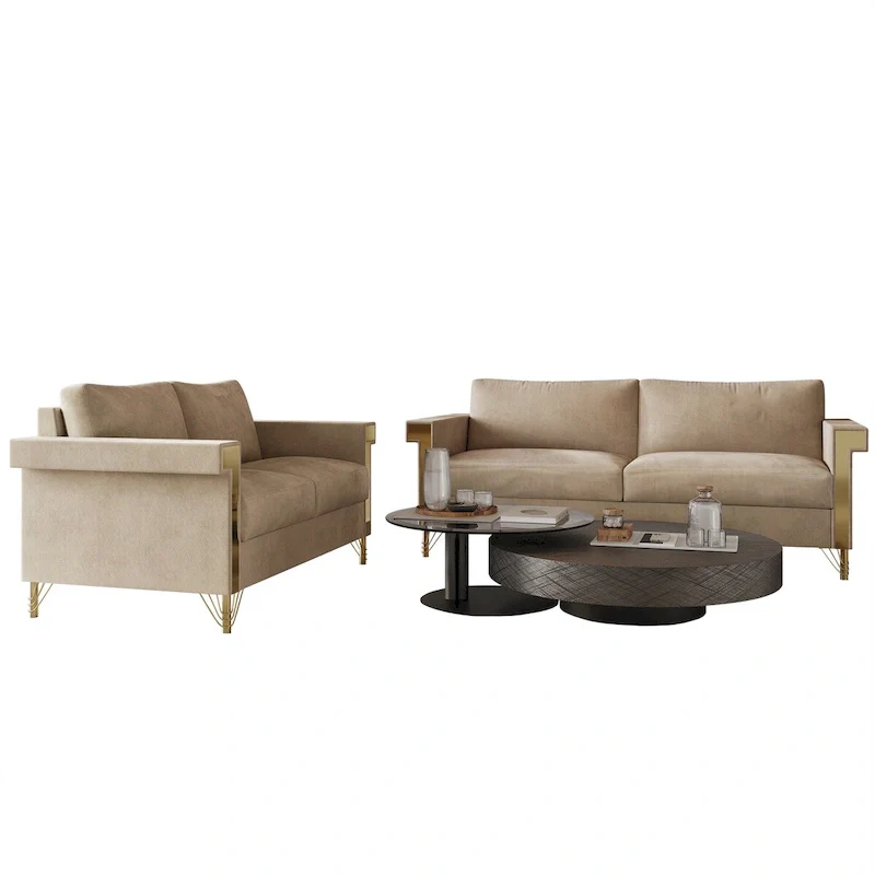 Glam Velvet Upholstered 2-Piece Living Room Set
